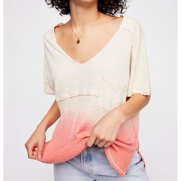 We The Free People Sun Dial Ombré T Shirt Size Small Coral Oversized Dip Dye Tee - Picture 15 of 15